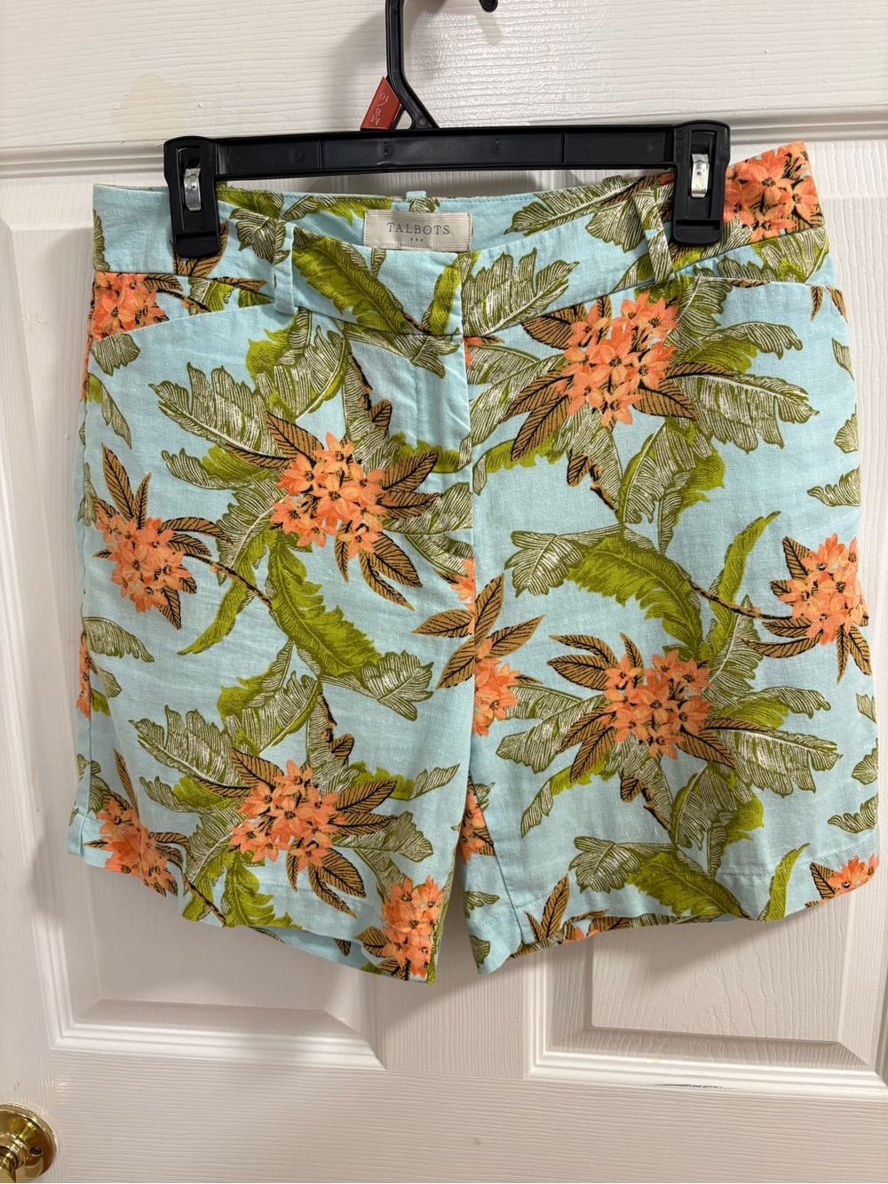 light blue Talbots tropical floral print linen-blend shorts , 6 inch. Inseam